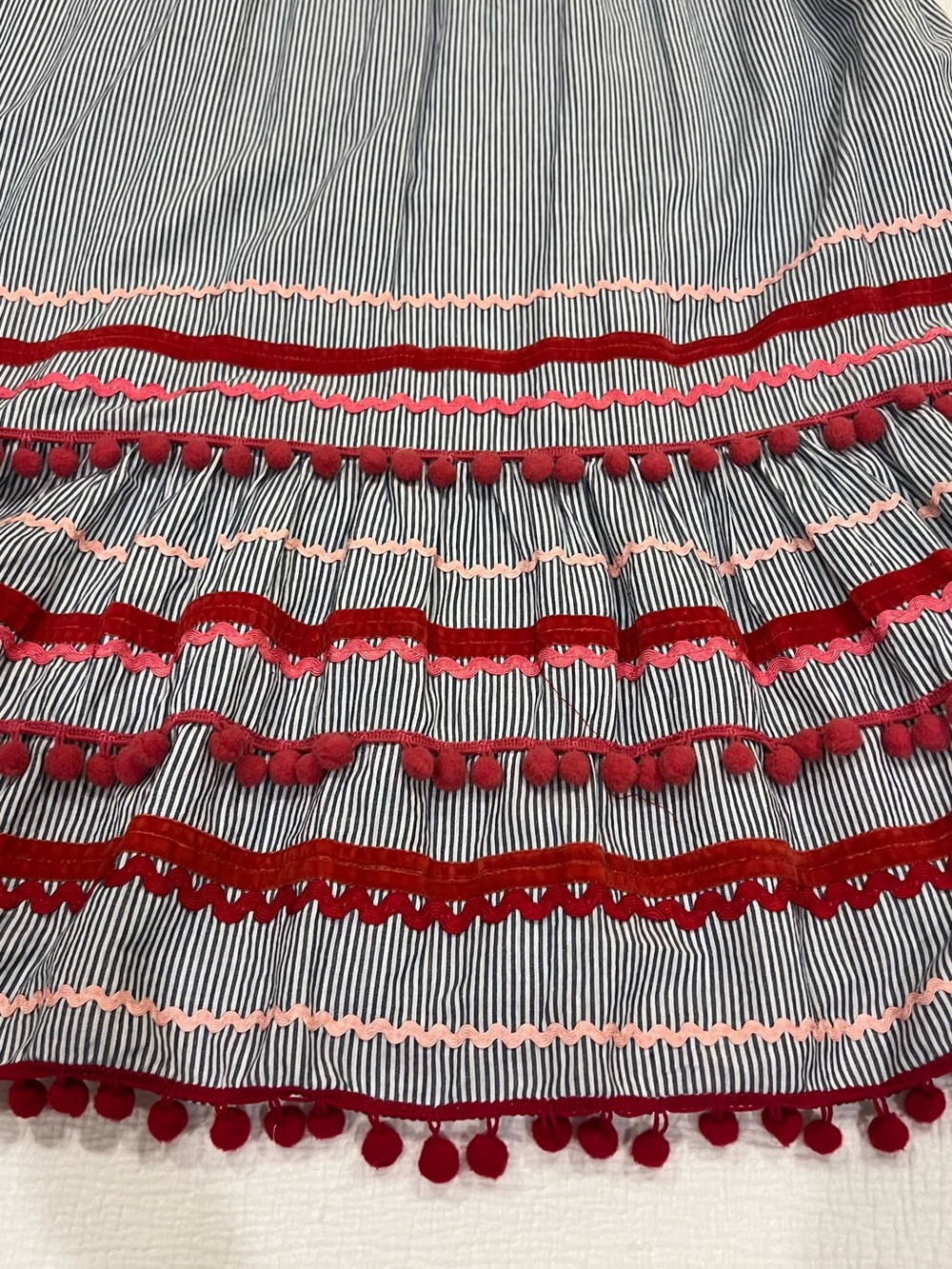 Midi Striped Dress with Red Trim and Tassels Womens Small - Picture 5 of 11